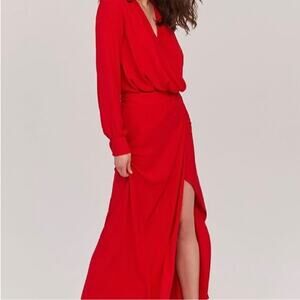Fame and Partners Maquino Red Long Sleeve Maxi Wrap Dress Women's 4 Valentines